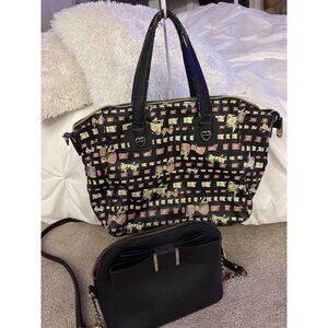 Betsey Johnson Set Of 2 Bags With Bow & Heart Detailing - Black & Patterned SEE